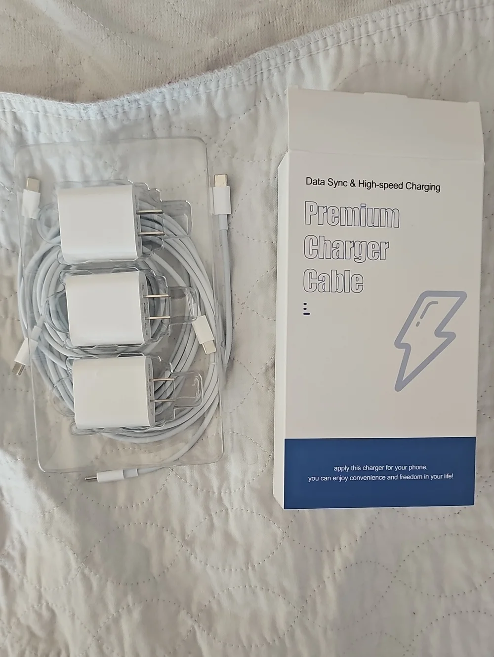 3 Pack Premium White C Charger Cable Wall Adapter Sets - 5ft 10in Long Cables